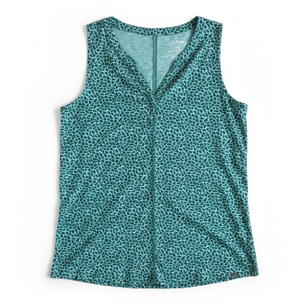 LL Bean Sleeveless Tank Top Casual Spring Blouse Loose Fit Teal Animal Print M